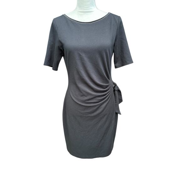 WHBM Black Side Tie Ruched Waist T Shirt Mini Dress - M - Picture 2 of 10